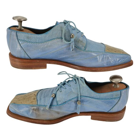 Vintage Exotic Romano Eel Crocodile Dress Shoes Baby Blue Cream Derby Oxford 9.5 - Picture 6 of 12